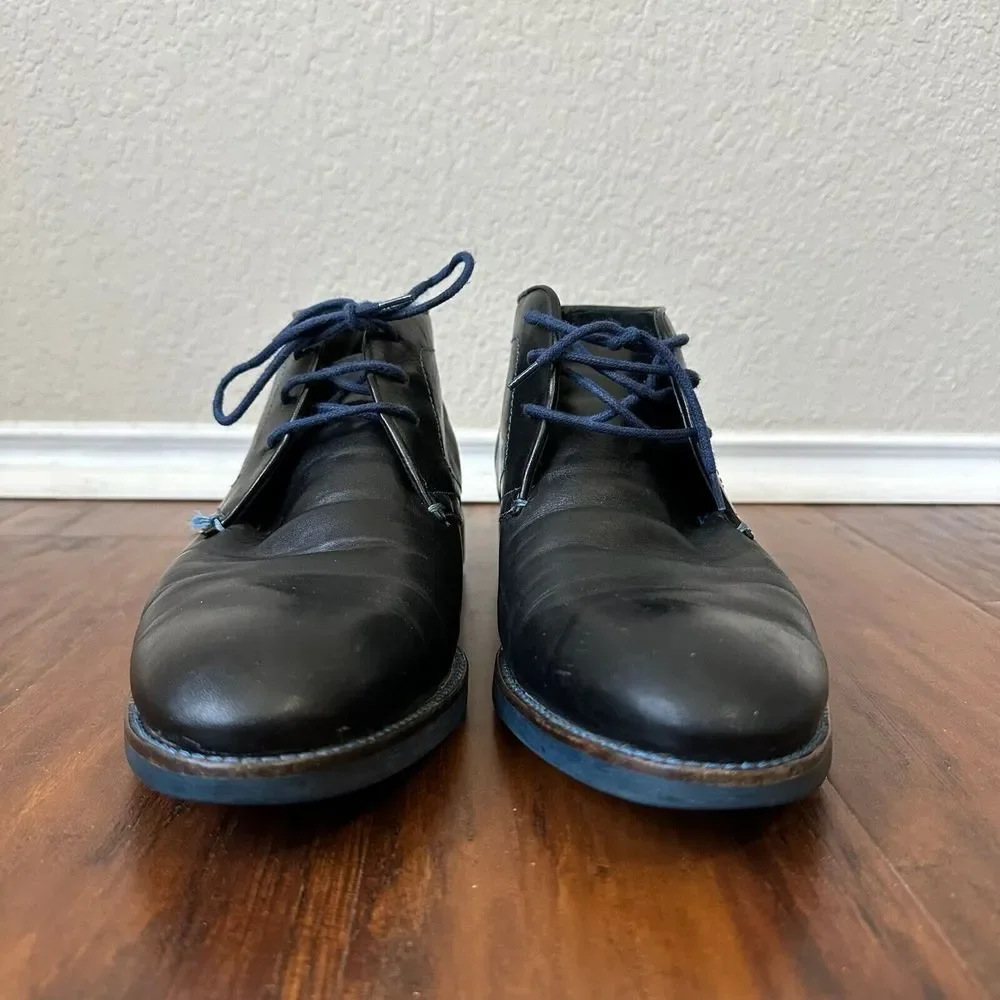 DONALD J PLINER Mens Lace Up Chukka Ankle Boots Black Leather BRAZIL MADE